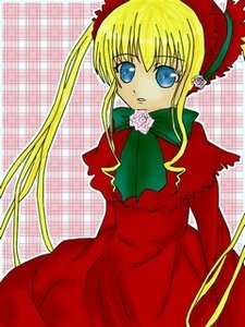 Rating: Safe Score: 0 Tags: 1girl blonde_hair blue_eyes bonnet bow bowtie capelet dress flower green_bow image long_hair long_sleeves looking_at_viewer plaid plaid_background red_dress rose shinku sidelocks solo twintails very_long_hair User: admin