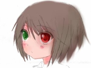 Rating: Safe Score: 0 Tags: 1girl blush eyebrows_visible_through_hair green_eyes heterochromia image looking_at_viewer portrait red_eyes short_hair simple_background solo souseiseki white_background User: admin