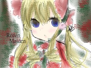 Rating: Safe Score: 0 Tags: 1girl blonde_hair blue_eyes blush bow drill_hair flower image long_hair looking_at_viewer rose shinku solo User: admin