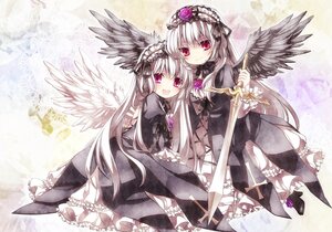 Rating: Safe Score: 0 Tags: 2girls :d black_wings blush commentary_request dress dual_persona feathers flower frills hairband hug image long_hair looking_at_viewer moru multiple_girls open_mouth pink_eyes purple_eyes purple_flower purple_rose rose rozen_maiden silver_hair smile solo suigintou sword weapon wings User: admin