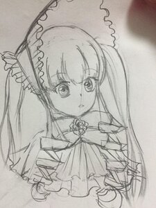 Rating: Safe Score: 0 Tags: 1girl auto_tagged dress eyebrows_visible_through_hair frills image lolita_fashion long_hair long_sleeves looking_at_viewer monochrome shinku simple_background sketch solo traditional_media twintails umbrella upper_body white_background User: admin