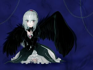Rating: Safe Score: 0 Tags: 1girl black_wings broken broken_chain chain chained cuffs dress feathers flail gothic_lolita handcuffs image long_sleeves looking_at_viewer pocket_watch red_eyes shackles silver_hair smile solo suigintou wings User: admin