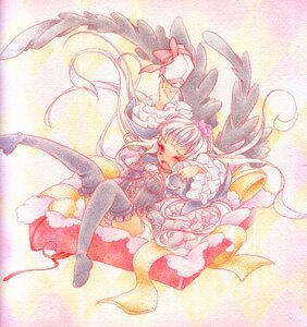 Rating: Safe Score: 0 Tags: 1girl black_legwear box dress frills gift gift_box holding_gift image long_hair one_eye_closed open_mouth red_eyes ribbon rose solo suigintou thighhighs traditional_media watercolor_(medium) wings User: admin