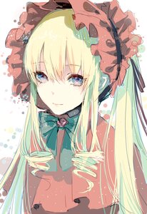 Rating: Safe Score: 0 Tags: 1girl bangs blonde_hair blue_eyes bonnet bow bowtie closed_mouth eyebrows_visible_through_hair flower image long_hair looking_at_viewer ribbon rose shinku smile solo upper_body white_background User: admin