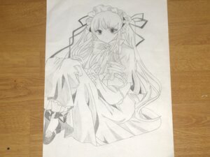 Rating: Safe Score: 0 Tags: 1girl dress flower frills full_body image long_hair long_sleeves looking_at_viewer monochrome photo rose shinku shoes sitting solo traditional_media very_long_hair User: admin