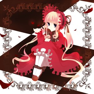 Rating: Safe Score: 0 Tags: 1girl blonde_hair bloomers blue_eyes bonnet bow checkered checkered_background checkered_floor dress flower image long_hair petals rose shinku sitting solo twintails underwear User: admin