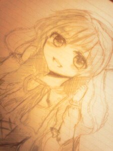 Rating: Safe Score: 0 Tags: 1girl image long_hair looking_at_viewer monochrome open_mouth simple_background sketch smile solo suiseiseki traditional_media User: admin