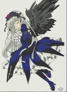 Rating: Safe Score: 0 Tags: 1girl black_wings boots closed_eyes dress flower frills full_body hairband image long_hair long_sleeves rose silver_hair sleeping solo suigintou wings User: admin