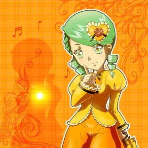 Rating: Safe Score: 0 Tags: 1girl beamed_eighth_notes beamed_sixteenth_notes eighth_note finger_to_mouth green_hair image kanaria music musical_note orange_background quarter_note smile solo spoken_musical_note staff_(music) User: admin
