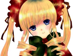 Rating: Safe Score: 0 Tags: 1girl blonde_hair blue_eyes blush bow bowtie drill_hair flower hair_ribbon image long_hair looking_at_viewer portrait rose shinku simple_background smile solo twin_drills white_background User: admin