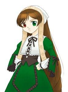 Rating: Safe Score: 0 Tags: 1girl black_ribbon brown_hair dress frills green_dress green_eyes head_scarf heterochromia image long_hair long_sleeves looking_at_viewer red_eyes simple_background solo standing suiseiseki very_long_hair white_background User: admin