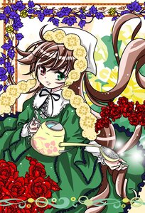 Rating: Safe Score: 0 Tags: 1girl brown_hair dress flower frills green_dress green_eyes head_scarf heterochromia holding image long_hair long_sleeves looking_at_viewer red_eyes red_flower red_rose rose solo suiseiseki twintails very_long_hair watering_can User: admin