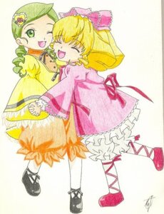 Rating: Safe Score: 0 Tags: 2girls ^_^ blonde_hair bloomers bow closed_eyes dress drill_hair full_body green_eyes green_hair hina_ichigo hinaichigo image kanaria long_sleeves multiple_girls one_eye_closed open_mouth pair pink_bow shoes short_hair smile traditional_media twin_drills white_legwear User: admin