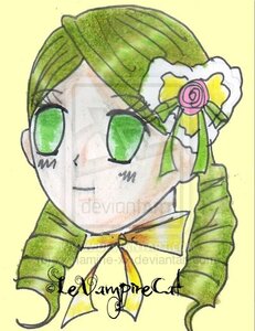 Rating: Safe Score: 0 Tags: artist_name flower green_eyes green_hair image kanaria no_humans one_eye_closed rose simple_background solo yellow_background User: admin