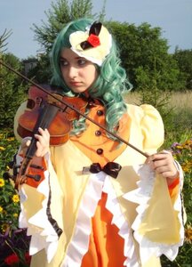 Rating: Safe Score: 0 Tags: 1girl bow_(instrument) flower green_hair hat instrument kanaria komeiji_koishi realistic rose solo tree violin User: admin