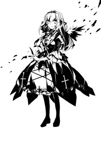 Rating: Safe Score: 0 Tags: 1girl breasts dress full_body greyscale image long_hair monochrome solo suigintou thighhighs User: admin