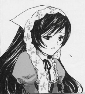 Rating: Safe Score: 0 Tags: 1girl bangs dress frills greyscale half-closed_eyes image long_hair monochrome ribbon solo suiseiseki traditional_media upper_body User: admin