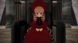 Rating: Safe Score: 0 Tags: 1girl bangs blonde_hair blue_eyes blurry bonnet bow dress drill_hair flower frills image long_hair long_sleeves looking_at_viewer railing red_dress shinku sitting solo twintails very_long_hair User: admin