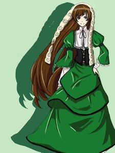Rating: Safe Score: 0 Tags: 1girl brown_hair corset dress green_background green_dress green_eyes head_scarf image long_hair long_sleeves looking_at_viewer puffy_sleeves ribbon simple_background smile solo standing suiseiseki very_long_hair User: admin