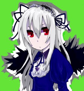 Rating: Safe Score: 0 Tags: 1girl dress frills green_background hairband image long_hair long_sleeves looking_at_viewer puffy_sleeves red_eyes ribbon silver_hair solo suigintou transparent_background upper_body wings User: admin