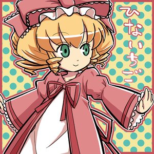 Rating: Safe Score: 0 Tags: 1girl bangs blonde_hair bow dress drill_hair eyebrows_visible_through_hair frills green_eyes halftone halftone_background hina_ichigo hinaichigo image juliet_sleeves long_sleeves looking_at_viewer pink_bow polka_dot polka_dot_background puffy_sleeves solo upper_body User: admin