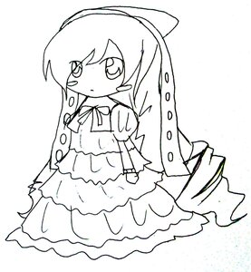 Rating: Safe Score: 0 Tags: 1girl bangs blush closed_mouth dress eyebrows_visible_through_hair full_body image long_hair monochrome puffy_short_sleeves puffy_sleeves short_sleeves solo standing suiseiseki white_background User: admin