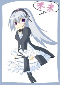 Rating: Safe Score: 0 Tags: 1girl black_dress black_legwear blush dress frills hairband image juliet_sleeves lolita_fashion lolita_hairband long_hair long_sleeves looking_at_viewer purple_eyes silver_hair solo striped suigintou User: admin