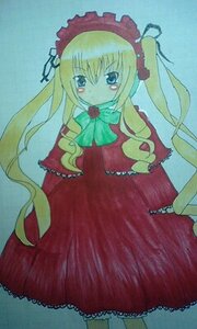 Rating: Safe Score: 0 Tags: 1girl blonde_hair blue_background blue_eyes bonnet bow bowtie dress frills green_bow image long_hair long_sleeves looking_at_viewer red_dress shinku simple_background solo standing very_long_hair User: admin