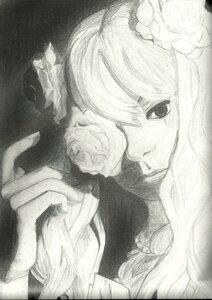 Rating: Safe Score: 0 Tags: 1girl flower hair_flower hair_ornament kirakishou monochrome rose solo traditional_media white_flower white_rose User: admin