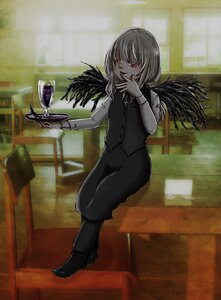 Rating: Safe Score: 0 Tags: 1girl black_wings feathered_wings image indoors looking_at_viewer pencil_skirt red_eyes shameimaru_aya skirt solo suigintou vest wings User: admin