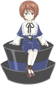 Rating: Safe Score: 0 Tags: 1girl brown_hair frills full_body green_eyes heterochromia image long_sleeves looking_at_viewer pantyhose red_eyes ribbon short_hair sitting solo souseiseki suitcase white_background white_legwear User: admin