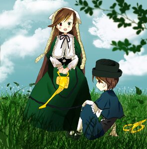 Rating: Safe Score: 0 Tags: 1girl blue_sky brown_hair cloud day dress frills grass green_dress green_eyes hat head_scarf heterochromia image long_hair long_sleeves multiple_girls open_mouth outdoors pair plant red_eyes siblings sky souseiseki standing suiseiseki top_hat twins very_long_hair watering_can User: admin