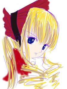 Rating: Safe Score: 0 Tags: 1girl bangs blonde_hair blue_eyes bow flower image long_hair looking_at_viewer portrait rose shinku simple_background solo User: admin