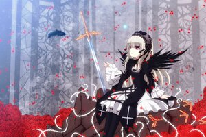 Rating: Safe Score: 0 Tags: 1girl black_dress black_wings cross dress feathers flower frilled_sleeves frills hairband image lolita_fashion long_hair long_sleeves petals red_eyes red_flower red_rose ribbon rose rose_petals silver_hair solo suigintou thorns weapon wings User: admin