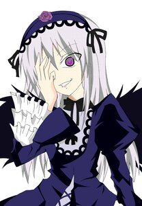 Rating: Safe Score: 0 Tags: 1girl black_wings dress flower frilled_sleeves frills hairband image long_hair long_sleeves looking_at_viewer rose silver_hair simple_background solo suigintou upper_body white_background wings User: admin