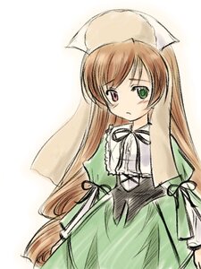 Rating: Safe Score: 0 Tags: 1girl black_ribbon brown_hair dress green_dress green_eyes hat heterochromia image long_hair long_sleeves looking_at_viewer red_eyes simple_background solo suiseiseki very_long_hair white_background User: admin