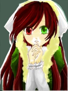 Rating: Safe Score: 0 Tags: 1girl bangs dress expressionless fur_trim green_background green_eyes hands_clasped hands_together head_scarf heterochromia image interlocked_fingers long_sleeves looking_at_viewer own_hands_together red_eyes simple_background solo suiseiseki swept_bangs upper_body User: admin
