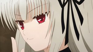 Rating: Safe Score: 0 Tags: 1girl bangs black_ribbon close-up closed_mouth eyebrows_visible_through_hair face hair_ribbon image looking_at_viewer portrait red_eyes ribbon simple_background smile solo suigintou User: admin