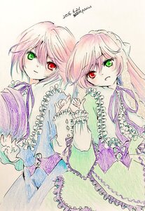 Rating: Safe Score: 0 Tags: 2girls frills green_eyes heterochromia holding_hands image long_hair long_sleeves looking_at_viewer m_putorius multiple_girls pair red_eyes ribbon short_hair siblings sisters souseiseki suiseiseki traditional_media twins User: admin