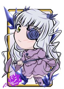 Rating: Safe Score: 0 Tags: 1girl barasuishou blush chibi dress eyepatch flower full_body image long_hair long_sleeves purple_dress silver_hair solo standing very_long_hair yellow_eyes User: admin