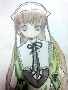 Rating: Safe Score: 0 Tags: 1girl black_ribbon brown_hair dress frills green_dress image long_hair long_sleeves looking_at_viewer ribbon simple_background solo suiseiseki upper_body very_long_hair User: admin