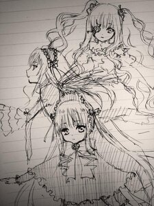Rating: Safe Score: 0 Tags: 3girls dress floating_hair flower frills greyscale hairband image long_hair long_sleeves looking_at_viewer monochrome multiple multiple_girls profile shinku sketch smile suigintou tagme twintails very_long_hair wings User: admin
