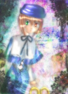 Rating: Safe Score: 0 Tags: 1girl blue_dress brown_hair dress green_eyes hat heterochromia image long_sleeves looking_at_viewer red_eyes ribbon short_hair solo souseiseki User: admin