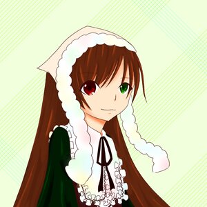 Rating: Safe Score: 0 Tags: 1girl bangs black_ribbon brown_hair closed_mouth dress frills green_background green_eyes heterochromia image long_hair long_sleeves looking_at_viewer red_eyes ribbon smile solo striped striped_background suiseiseki upper_body vertical_stripes very_long_hair User: admin