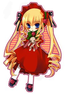 Rating: Safe Score: 0 Tags: 1girl blonde_hair blue_eyes blush bonnet bow dress drill_hair flower full_body image long_hair long_sleeves looking_at_viewer pantyhose red_dress ringlets rose shinku shoes solo stuffed_animal twin_drills twintails white_legwear User: admin