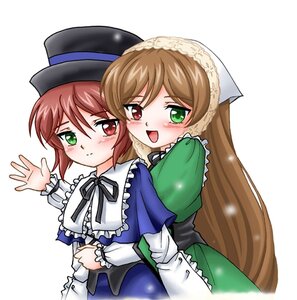 Rating: Safe Score: 0 Tags: 2girls :d blue_dress blush brown_hair dress frills green_dress green_eyes hat head_scarf heterochromia image long_hair long_sleeves looking_at_viewer multiple_girls open_mouth pair red_eyes short_hair siblings sisters smile souseiseki suiseiseki top_hat twins very_long_hair white_background User: admin