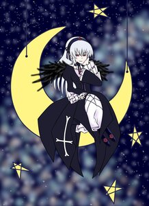 Rating: Safe Score: 0 Tags: 1girl image moon night red_eyes sky smile solo space star_(sky) starry_sky suigintou wings User: admin
