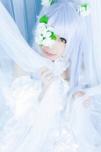 Rating: Safe Score: 0 Tags: 1girl bandages bangs blurry blurry_foreground closed_mouth depth_of_field dress flower green_eyes kirakishou lips long_hair looking_at_viewer smile solo white_flower white_hair User: admin
