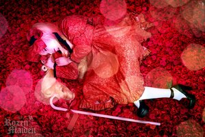 Rating: Safe Score: 0 Tags: 1girl dress flower flower_field lying red_dress red_flower red_rose red_theme rose shinku solo spider_lily stuffed_animal thorns weapon white_hair User: admin