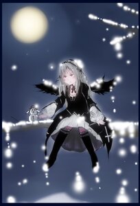 Rating: Safe Score: 0 Tags: 1girl black_legwear boots flower full_moon gothic_lolita hairband image letterboxed lolita_fashion long_hair long_sleeves moon night red_eyes silver_hair snow snowing solo suigintou thighhighs wings User: admin